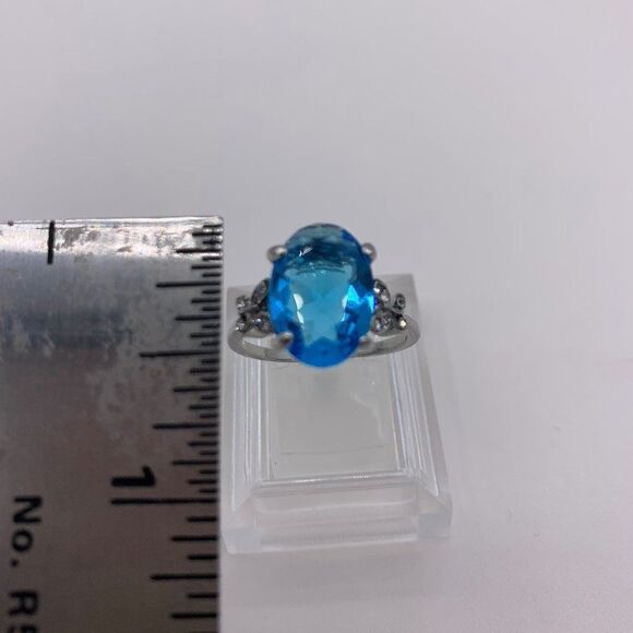 NWOT, ring, size 11,  silver setting, 4 carat lab aquamarine, butterfly … - Picture 6 of 11